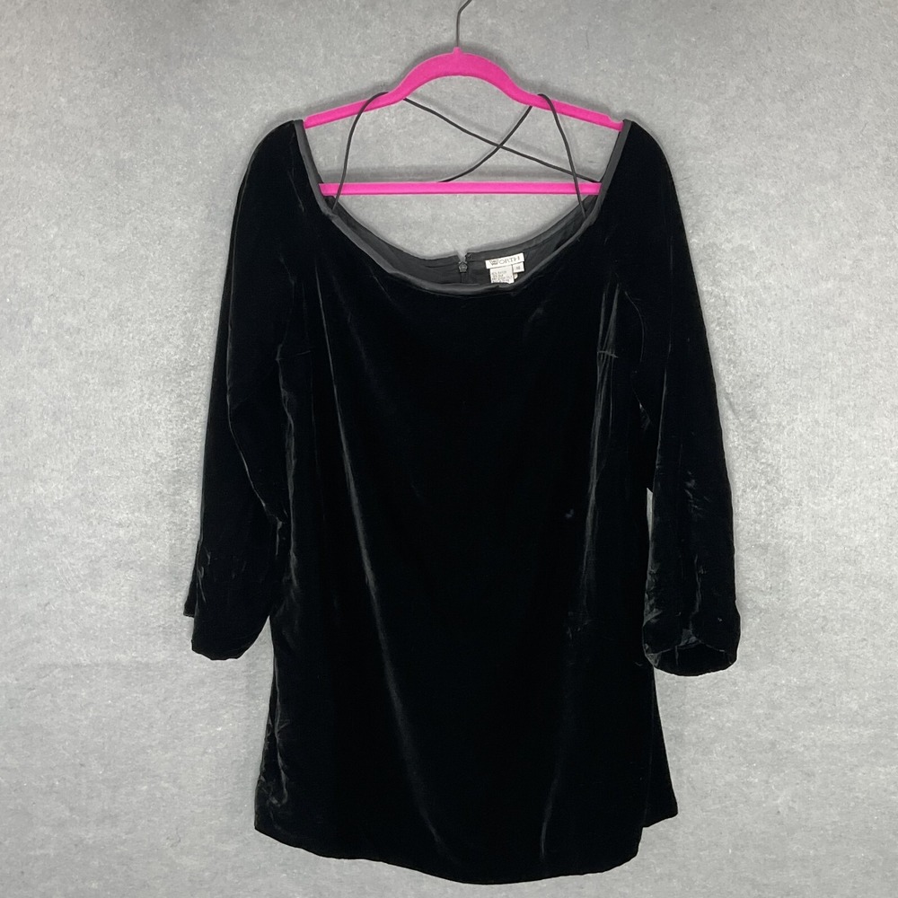 Worth Top Womens Sz 16 Black Velvet‎ Silk Blend 3/4 Sleeve Whimsigoth Vintage